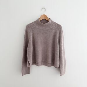 Eileen Fisher Merino Wool Sweater Cropped Mock Neck Size Large